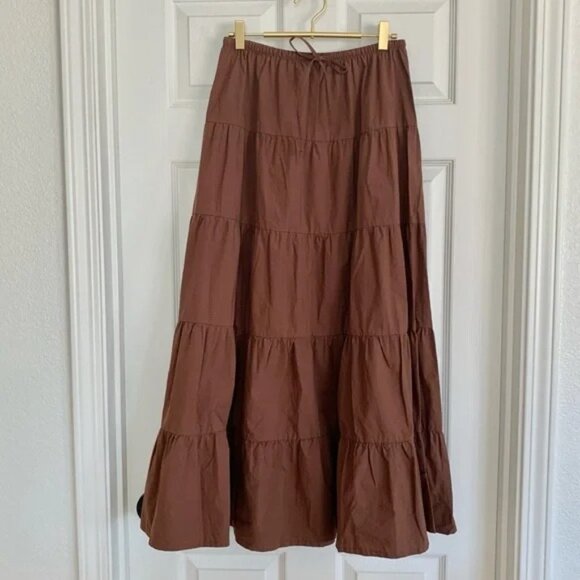 🌞 ZARA Tiered Maxi Skirt in Chocolate Brown Extra Small XS - Picture 4 of 13